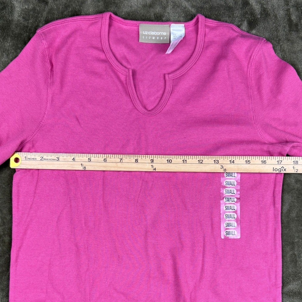 Vintage Y2K Liz Claiborne Lizwear Pink Rib Knit Long Sleeve Top Women Sm Stretch - Picture 8 of 10
